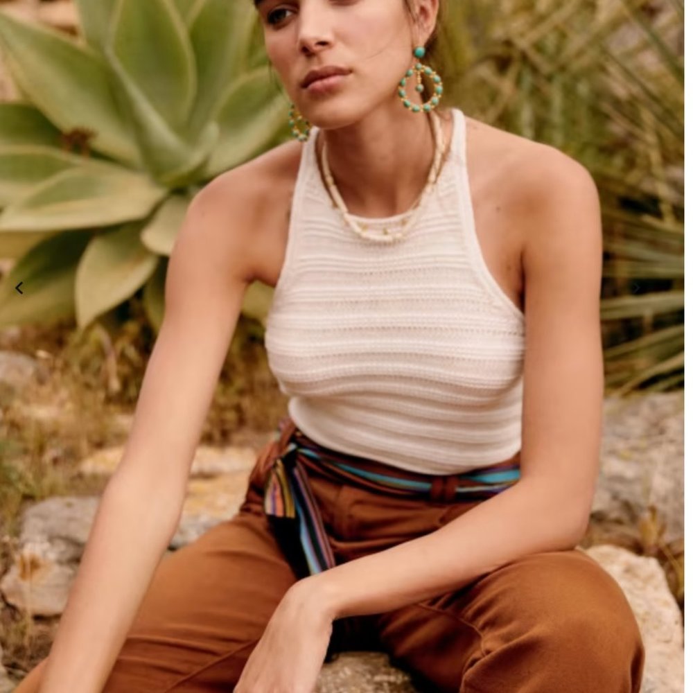 Sezane White Sleeveless Knit Top
